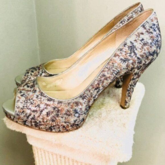 Nine West Metallic Giltter Heels Sparkly Silver Lace Open Toe Evening 7.5 M - Picture 6 of 12